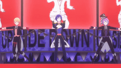 Anime Characters Dancing By Upside Down Sign GIF