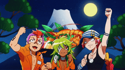Anime Characters Dancing In Front Of Potatoes Sign GIF