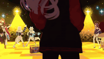 Anime Characters Dancing On Stage With Boombox GIF