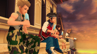 Anime Characters Eating Ice Cream On Ledge GIF