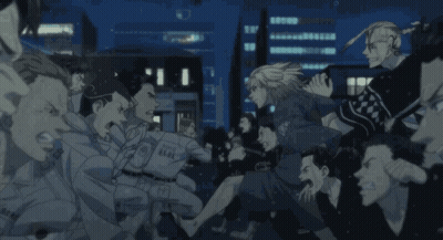 Anime Characters Fighting In City At Night GIF