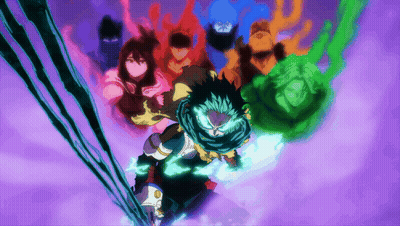 Anime Characters Flying On Purple Background GIF