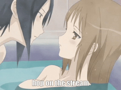 Anime Characters Hop On The Stream GIF