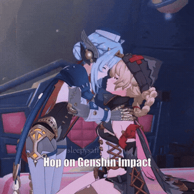 Anime Characters Hugging Hop On Genshin Impact GIF