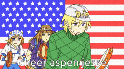 Anime Characters In Front Of American Flag Saying Cheer Aspen Jesse GIF