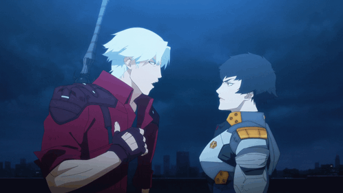 Anime Characters In Red And Blue Jackets GIF