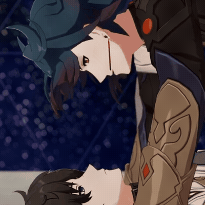 Anime Characters Looking At Each Other With Bloody Nose GIF