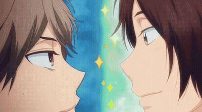 Anime Characters Looking At Each Other With Sparkles GIF