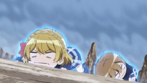 Anime Characters Lying With Blue Glow GIF