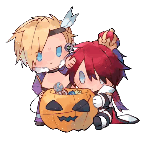 Anime Characters Next To Pumpkin And Candy Sticker