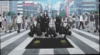 Anime Characters On Black Mat Saying Tokyo GIF