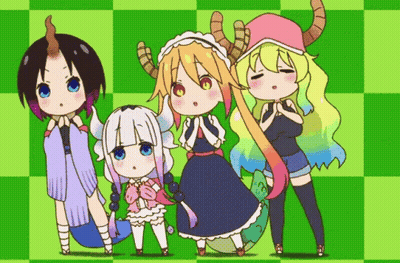 Anime Characters On Green Checkered Background GIF