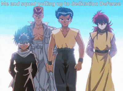 Anime Characters Pulling Up To Dedication Defense GIF