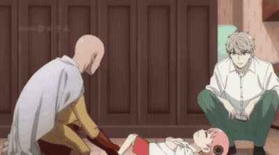 Anime Characters Squatting Around Girl GIF