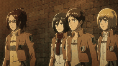 Anime Characters Standing In Front Of Brick Wall GIF