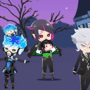 Anime Characters Standing In Front Of Building GIF