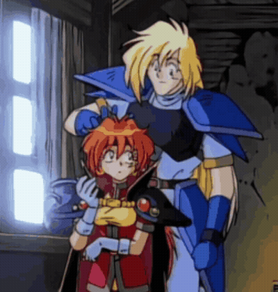 Anime Characters Standing In Front Of Window GIF