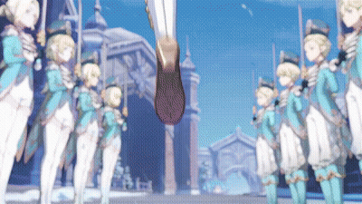 Anime Characters Standing In Line With Guns GIF