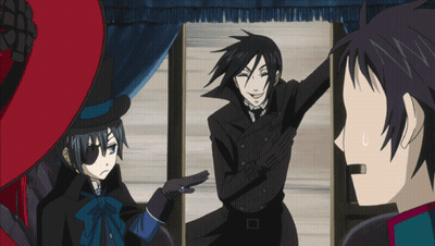 Anime Characters Standing In Room One Wearing Top Hat GIF