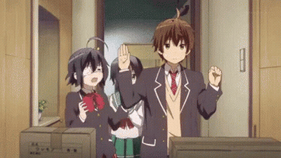 Anime Characters Standing In Room With Boxes GIF
