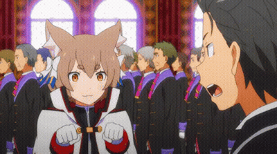 Anime Characters Standing In Room With Cat Ears GIF
