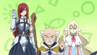 Anime Characters Standing Together Green Background GIF