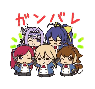 Anime Characters Standing Together With Chinese Text Sticker