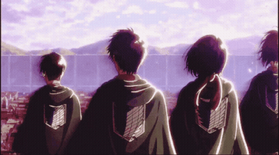 Anime Characters Standing Under Purple Sky GIF
