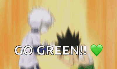 Anime Characters With Arms Up Saying Go Green GIF