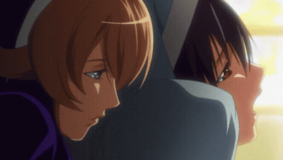 Anime Characters With Eyes Closed Looking At Each Other GIF