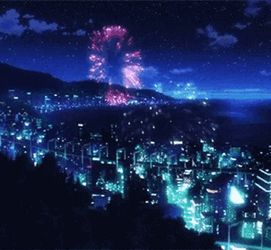 Anime City Fireworks GIF