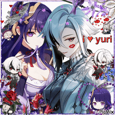 Anime Collage Saying I Love Yuri GIF