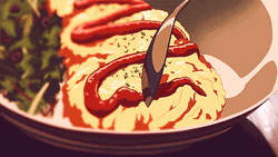 Anime Cooking Omelette With Ketchup GIF