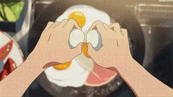 Anime Cooking Three Eggs In Pan GIF