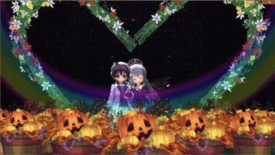 Anime Couple In Front Of Pumpkin Heart GIF