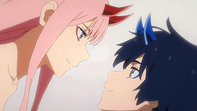 Anime Couple Looking At Each Other GIF