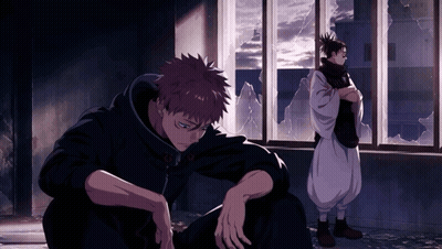Anime Couple Sitting By Broken Window GIF