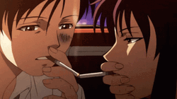 Anime Couple Smoking Sharing Fire  GIF