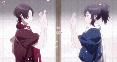 Anime Couple Standing Hands Together GIF