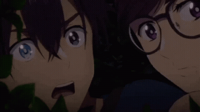 Anime Couple With Glasses Looking At Each Other GIF