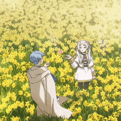 Anime Elf Frieren Flying Kiss Flowers GIF