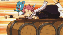 Anime Fairy Tail Natsu And Happy Riding Drum GIF