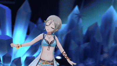 Anime Girl In Bikini Dancing On Blue Background GIF