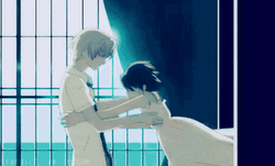 Anime Girl Running Towards Caring Guy GIF