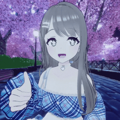 Anime Girl Thumbs Up In Front Of Cherry Blossom Tree GIF