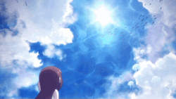 Anime Girl Watching Sea Creatures Fly In Sky GIF