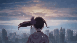 Anime Girl Watching Sunrise At Sky