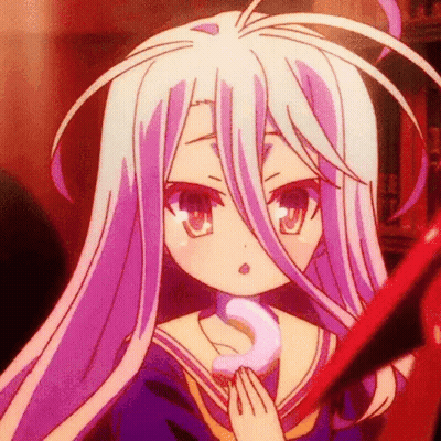 Anime Girl With White Hair And Purple Eyes Holding Sword GIF