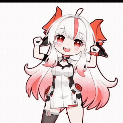Anime Girl With White Hair And Red Highlights Fist In Air GIF