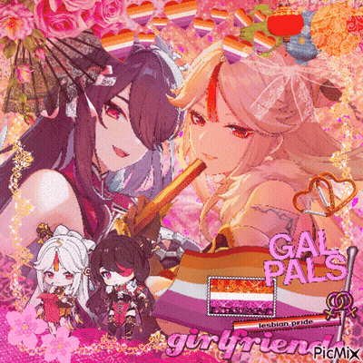Anime Girls Collage Saying Gal Pals GIF